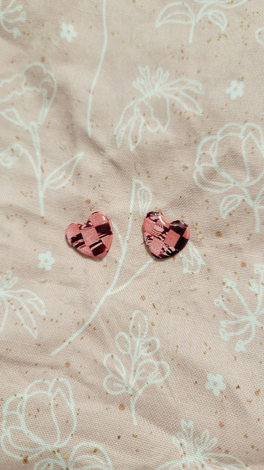 Checkered Hearts ll Small Stud Earrings