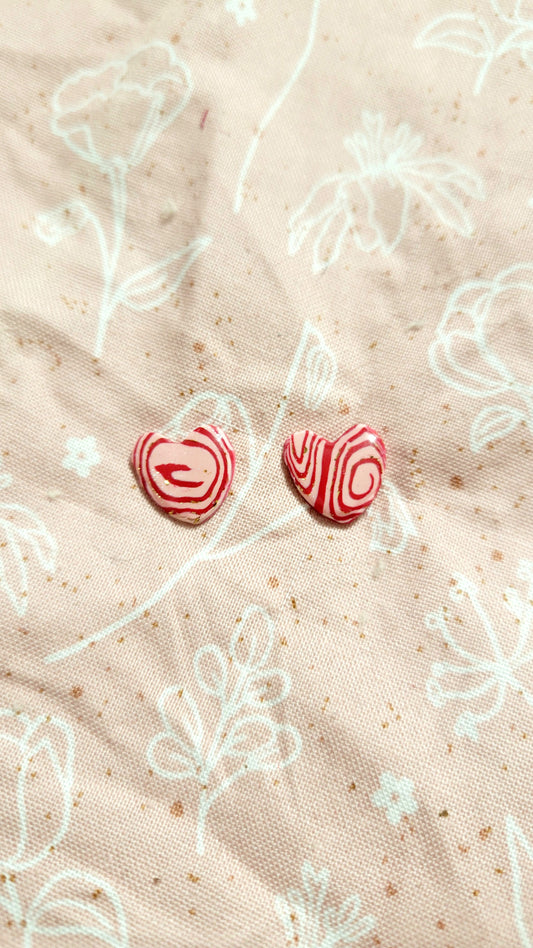 Pink Hearts w Red Swirl Small Stud Earrings