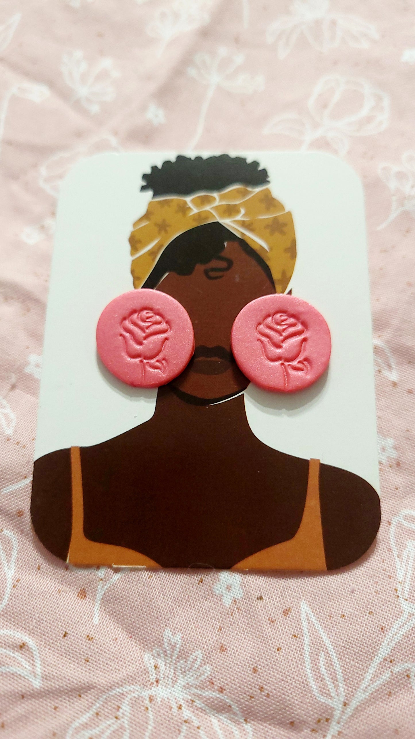 Pink Medium Stamped Rose Stud Earrings