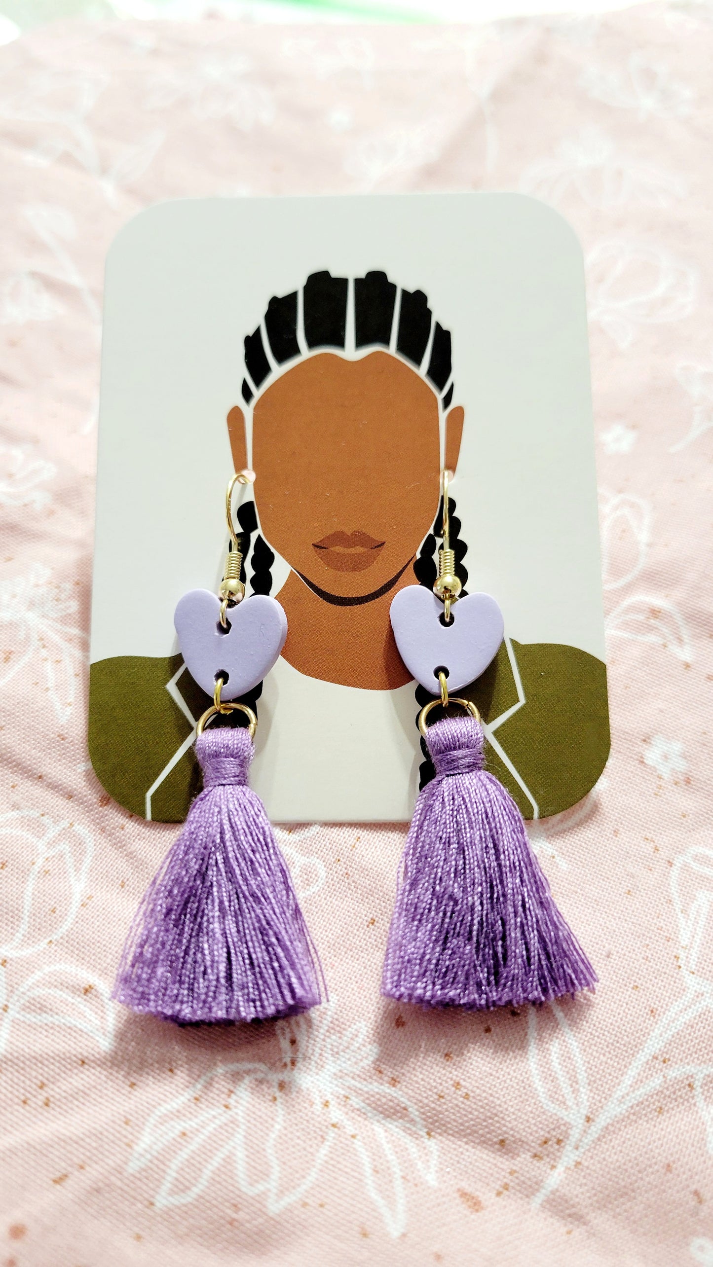 (Copy) Purple Hearts w Tassel Dangle Earrings